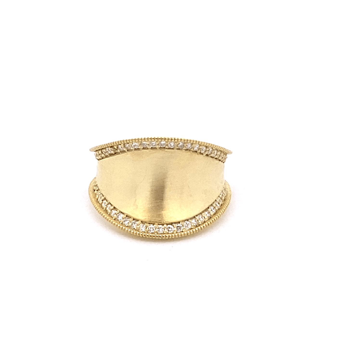 Ring wide concave gold band diamond edges - Gaines Jewelers