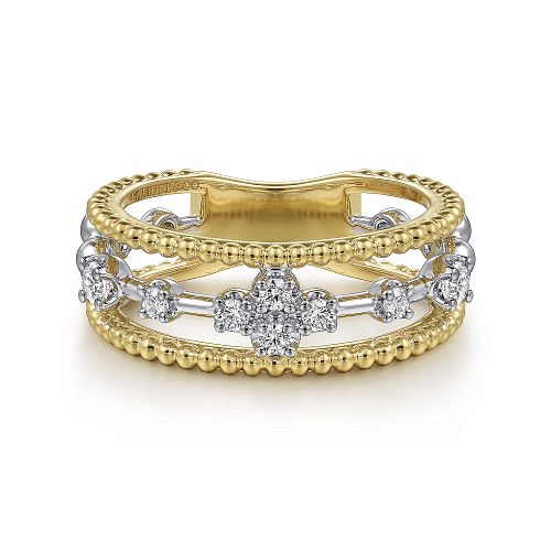 Ring wide open band diamond center 2-tone - Gaines Jewelers