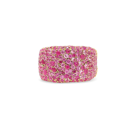 Ring wide pink sapphire & ruby band pave - Gaines Jewelers