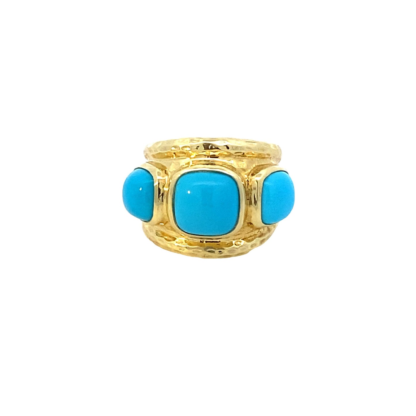 Ring wide with 3 large turquoise 14kt yellow gold - Gaines Jewelers