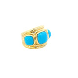 Ring wide with 3 large turquoise 14kt yellow gold - Gaines Jewelers