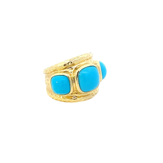 Ring wide with 3 large turquoise 14kt yellow gold - Gaines Jewelers