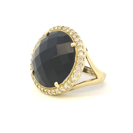 Round Onyx with Diamond Halo Ring - Gaines Jewelers