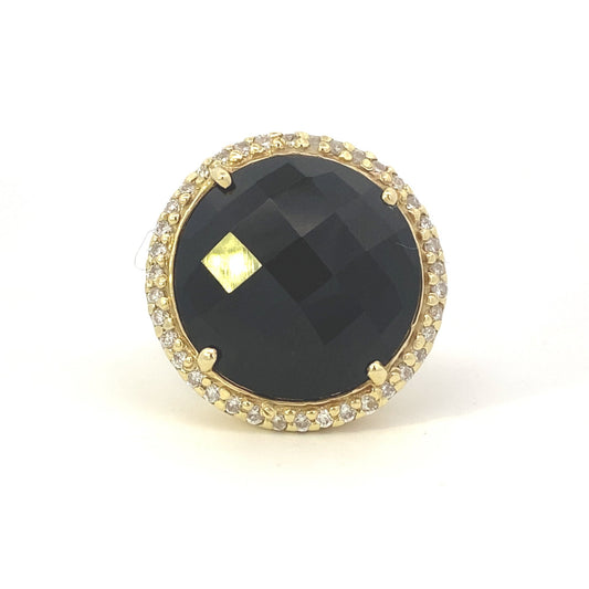 Round Onyx with Diamond Halo Ring - Gaines Jewelers