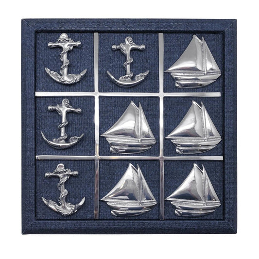 Sailboat & Anchor Indigo Blue Faux Grasscloth Tic Tac Toe Set - Gaines Jewelers