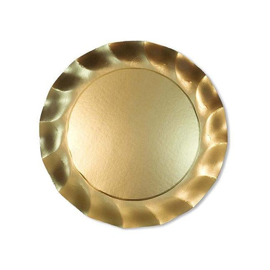 SATIN GOLD WAVY PAPER DINNER PLATES/8PK - Gaines Jewelers