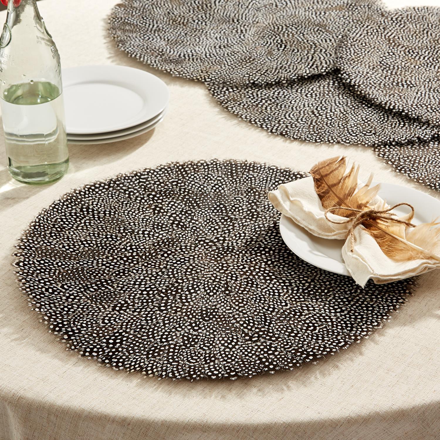 Set of 4 Guinea Fowl Feather Placemats - Feathers - Gaines Jewelers