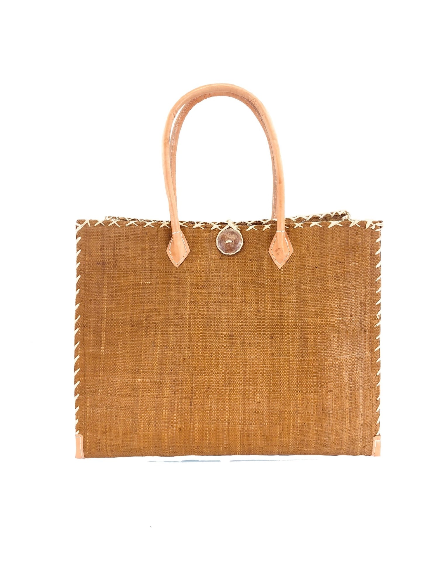 Shebobo - Zafran Solid Colors Tobacco Large Straw Beach Bag with Plastic Liner - Gaines Jewelers