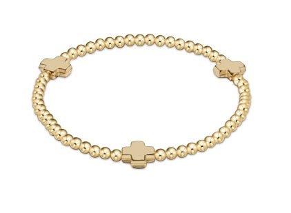 Signature Cross Gold Pattern 3mm Bead Bracelet - Gold - Gaines Jewelers