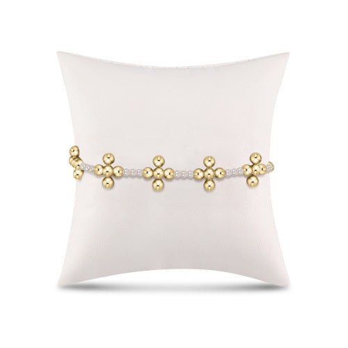 Signature Cross Sincerity Pattern Pearl 3mm Bead Bracelet - Classic Beaded Signature Cross Gold - 4mm Bead Gold - Gaines Jewelers