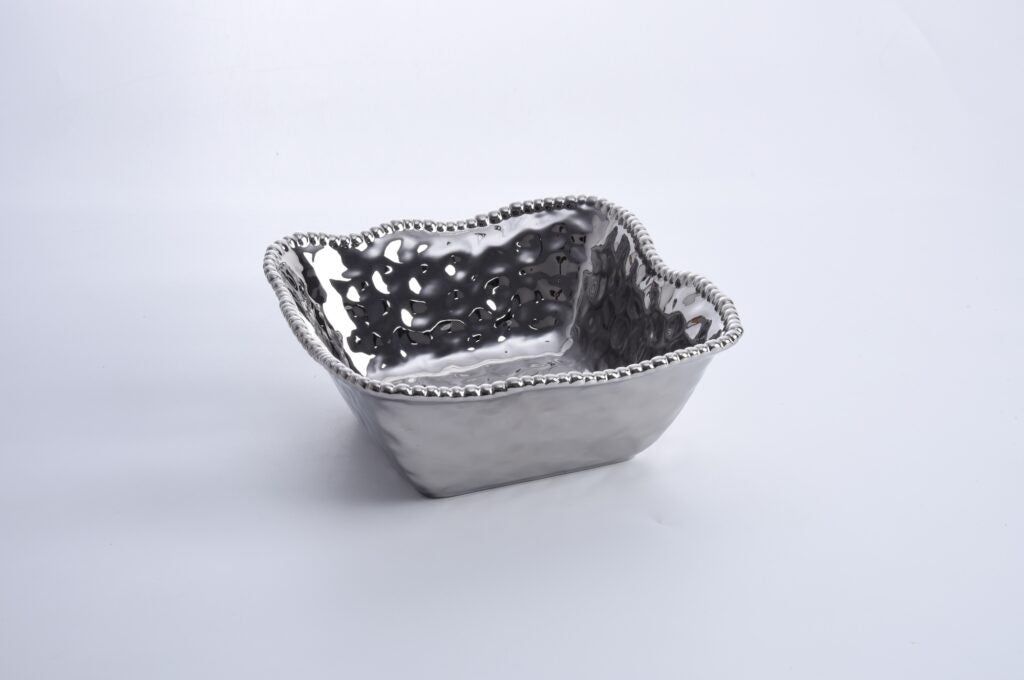 Silver Large Square Salad Bowl-Verona - Gaines Jewelers