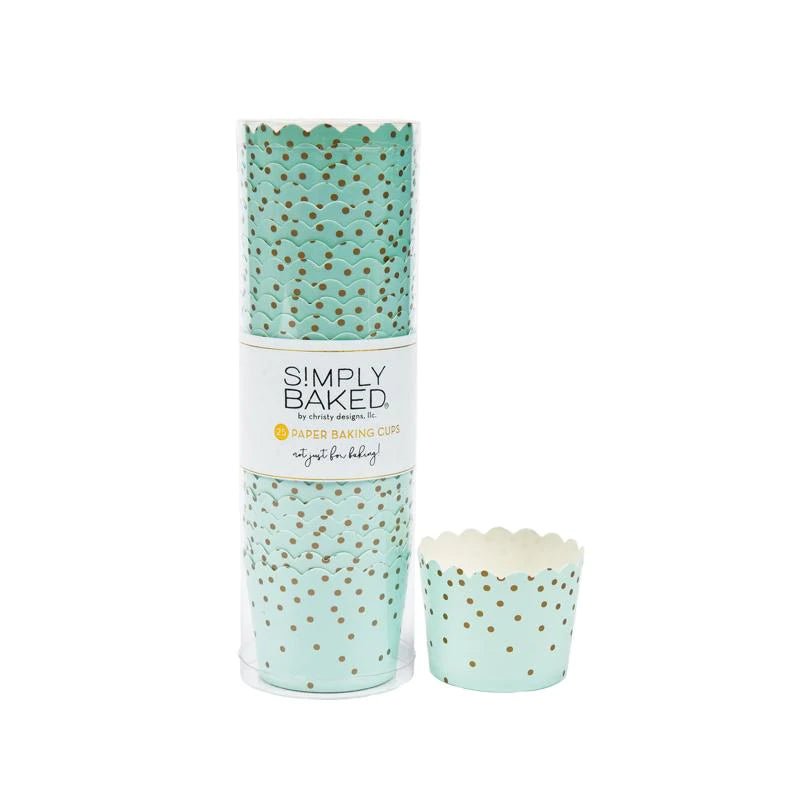 SMALL PAPER BAKING CUPS | MINT GOLD DOT | 25 CT - Gaines Jewelers
