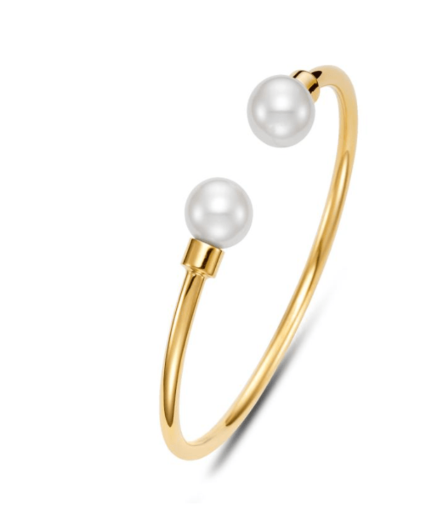 ****SORRENTO CUFF BRACELET 18k yg flex cuff bracelet with pearl ends - Gaines Jewelers