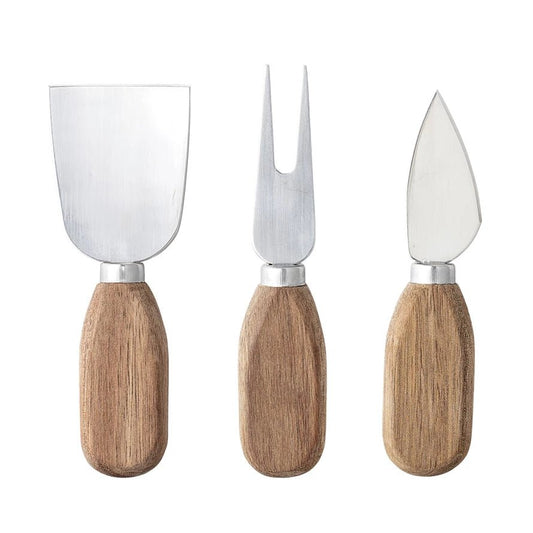 Stainless Steel Cheese Utensils Set with Natural Handles - Gaines Jewelers
