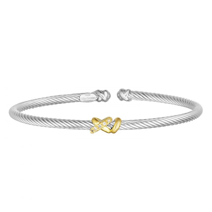 Sterling Silver & 18K Gold Italian Cable Diamond Filo Thin Cuff - Gaines Jewelers