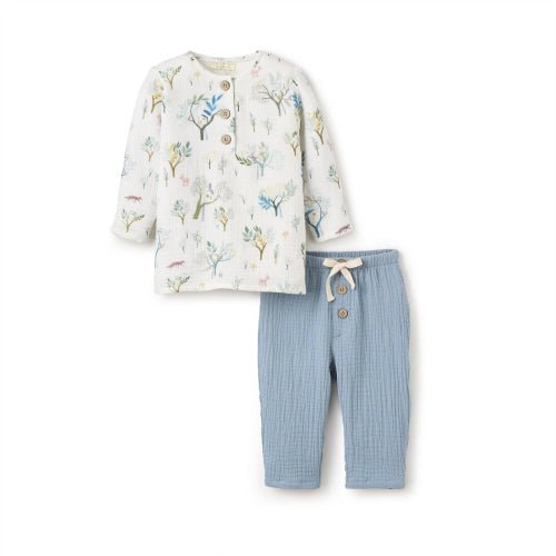 Treehouse Org. Muslin top w/ pants 9-12M - Gaines Jewelers