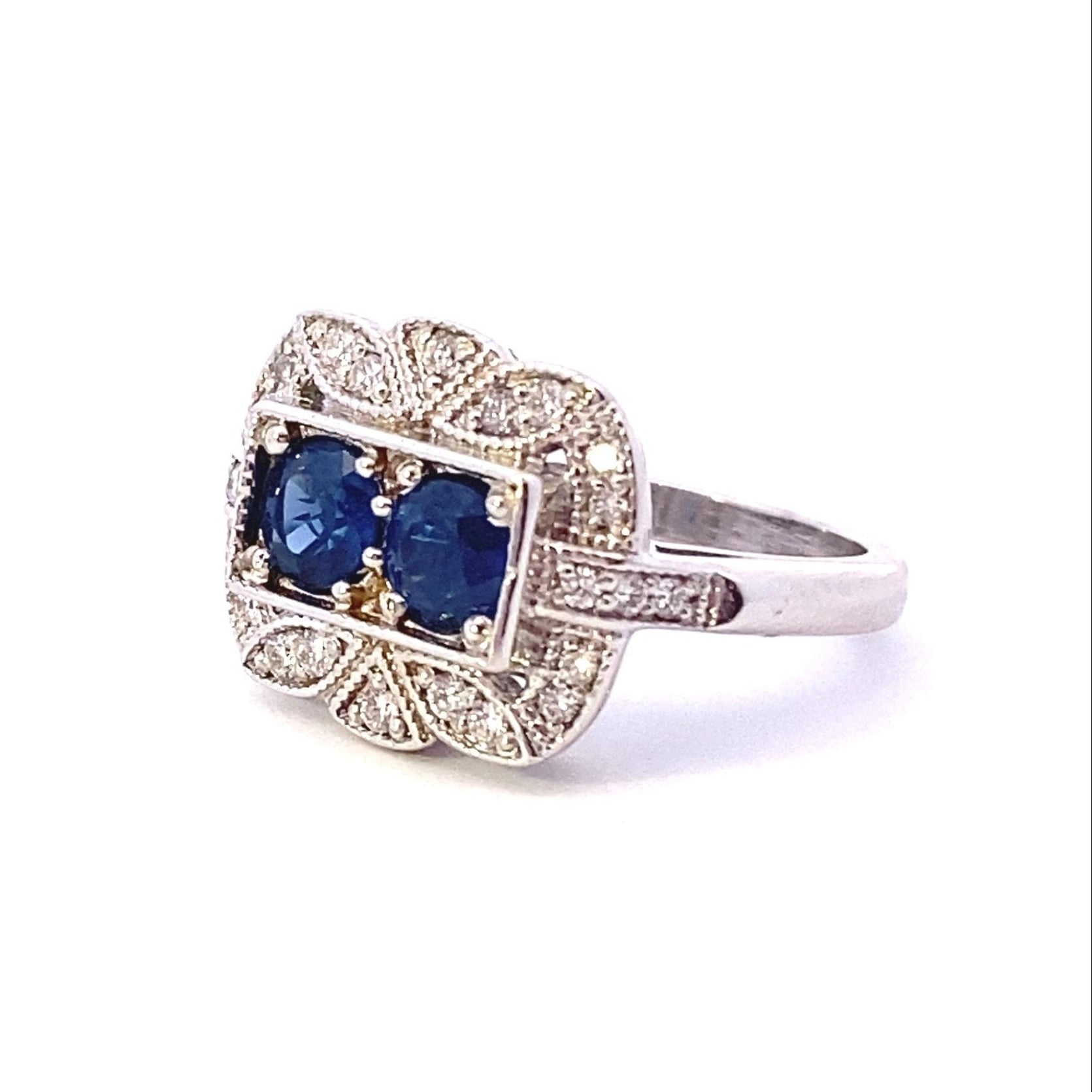 Two Stone Sapphire Mosaic and Diamond RIng - Gaines Jewelers