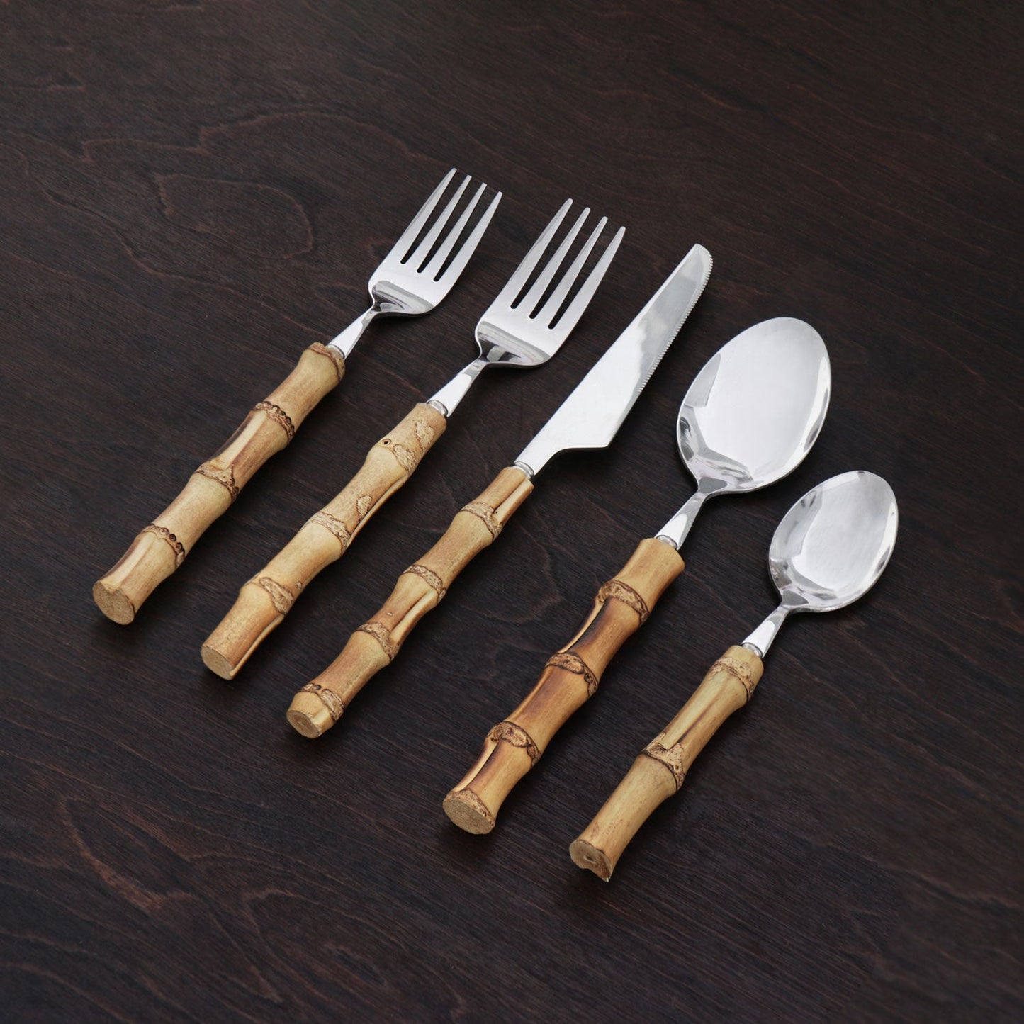 VIDA Bamboo Flatware Set of 5 (Silver and Natural) - Gaines Jewelers