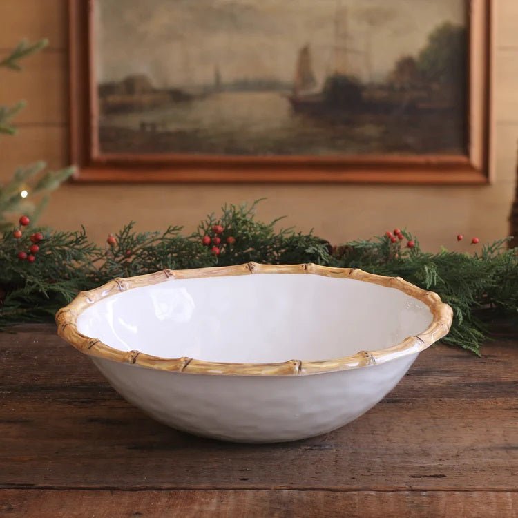 VIDA Bamboo Large Salad Bowl White and Natural - Gaines Jewelers