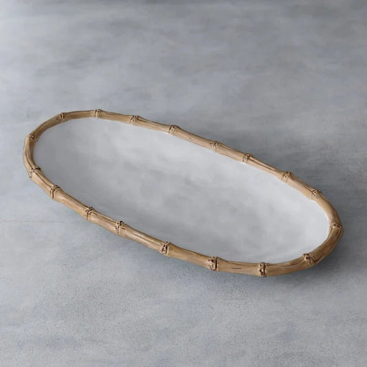 VIDA Bamboo Medium Oval Platter White and Natural - Gaines Jewelers