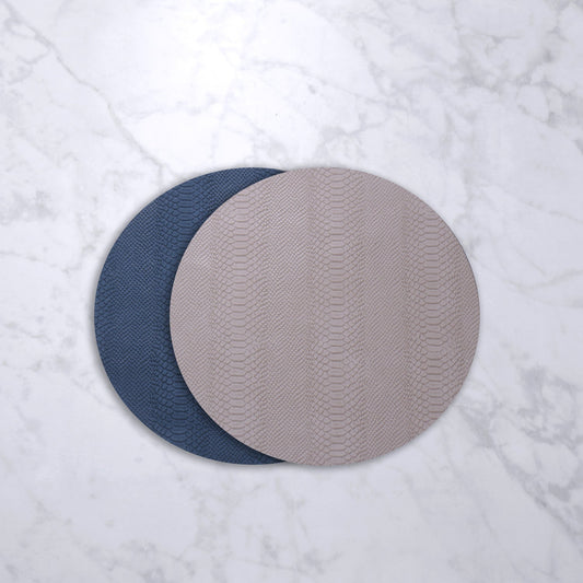 VIDA Croc Reversible 15.5" Round Placemats Set of 4 (Blue and Taupe) - Gaines Jewelers