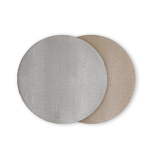 VIDA Croc Reversible 16" Round Placemats Set of 4 (Silver and Gold) - Gaines Jewelers