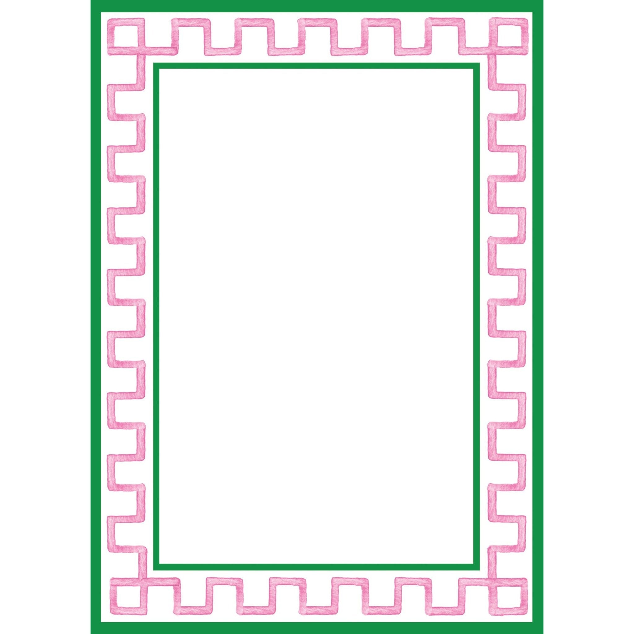 WH Hostess Social Stationery - 5"x7" Pink + Green Greek Key Border Notepad - Gaines Jewelers