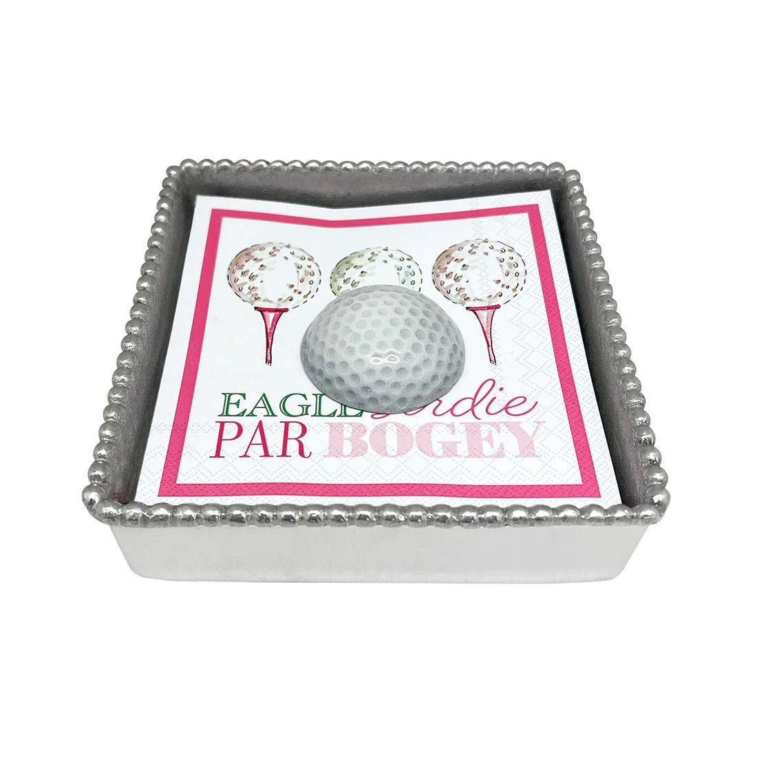 White Golf Ball Beaded Napkin Box Set - Gaines Jewelers