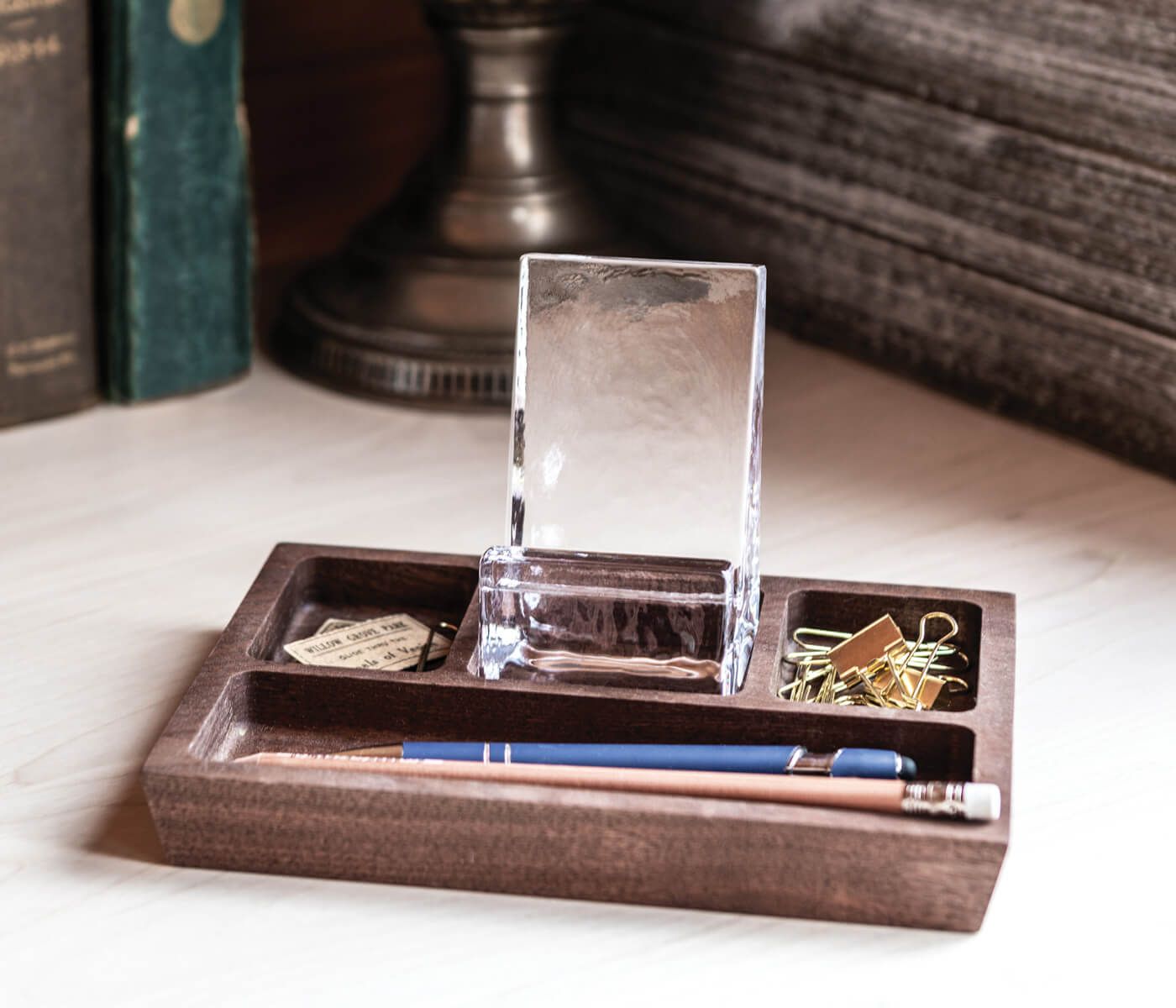 Woodbury Phone Holder Walnut Caddy - Walnut - Simon Pearce - Gaines Jewelers